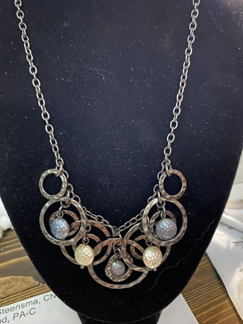 Vintage Lia Sophia Dk Grey Hammered Galactic Lnk Rings 16” 3” Extender Necklace - Picture 1 of 3